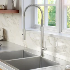 Karran Bluffton 1.8 GPM Single Lever Handle Lead-free Brass ADA Kitchen Faucet, Pull-Down Kitchen, Chrome, KKF220SD35C