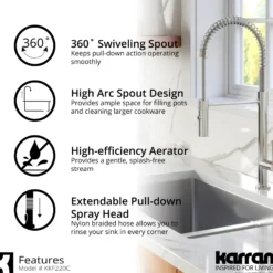 Karran Bluffton 1.8 GPM Single Lever Handle Lead-free Brass ADA Kitchen Faucet, Pull-Down Kitchen, Chrome, KKF220SD35C