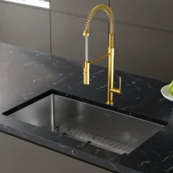 Karran Bluffton 1.8 GPM Single Lever Handle Lead-free Brass ADA Kitchen Faucet, Pull-Down Kitchen, Brushed Gold, KKF220BG