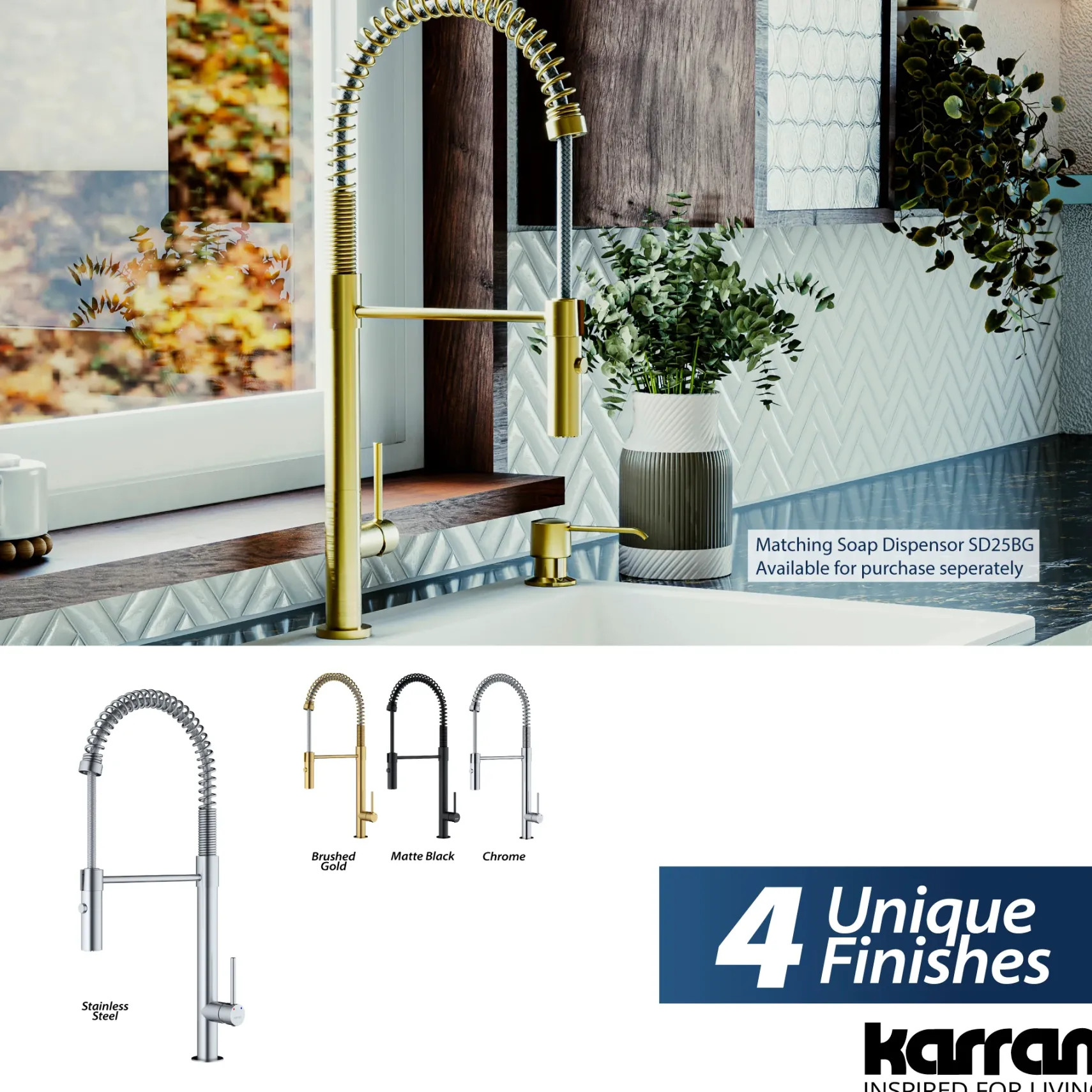 Karran Bluffton 1.8 GPM Single Lever Handle Lead-free Brass ADA Kitchen Faucet, Pull-Down Kitchen, Brushed Gold, KKF220BG