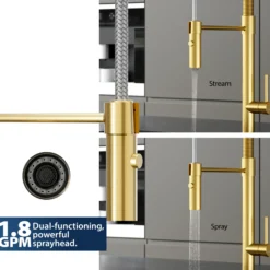 Karran Bluffton 1.8 GPM Single Lever Handle Lead-free Brass ADA Kitchen Faucet, Pull-Down Kitchen, Brushed Gold, KKF220BG