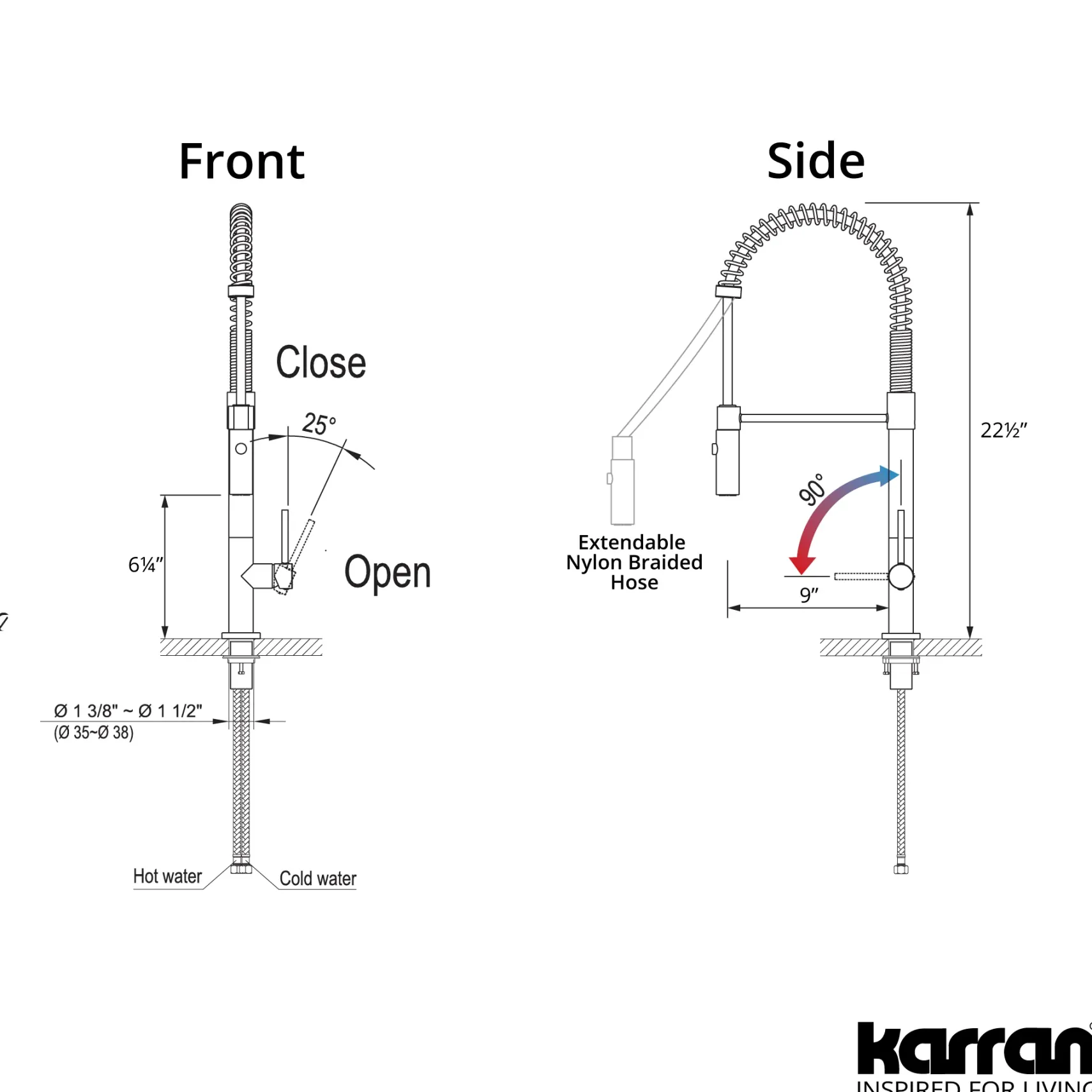 Karran Bluffton 1.8 GPM Single Lever Handle Lead-free Brass ADA Kitchen Faucet, Pull-Down Kitchen, Brushed Gold, KKF220BG