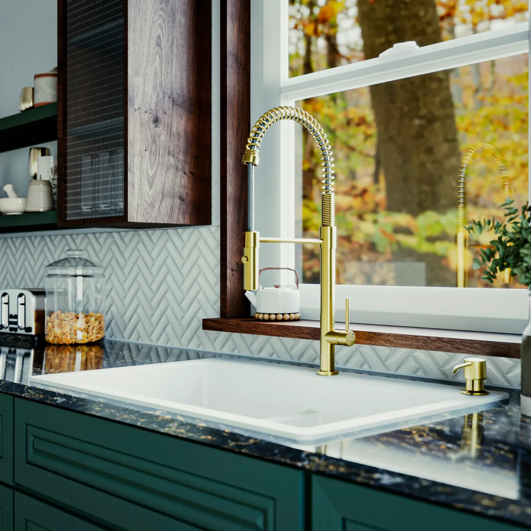 Karran Bluffton 1.8 GPM Single Lever Handle Lead-free Brass ADA Kitchen Faucet, Pull-Down Kitchen, Brushed Gold, KKF220BG