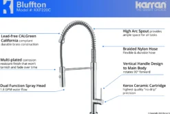 Karran Bluffton Single Lever Handle Lead-free Brass ADA Kitchen Faucet, Pull Down, Chrome, KKF220C