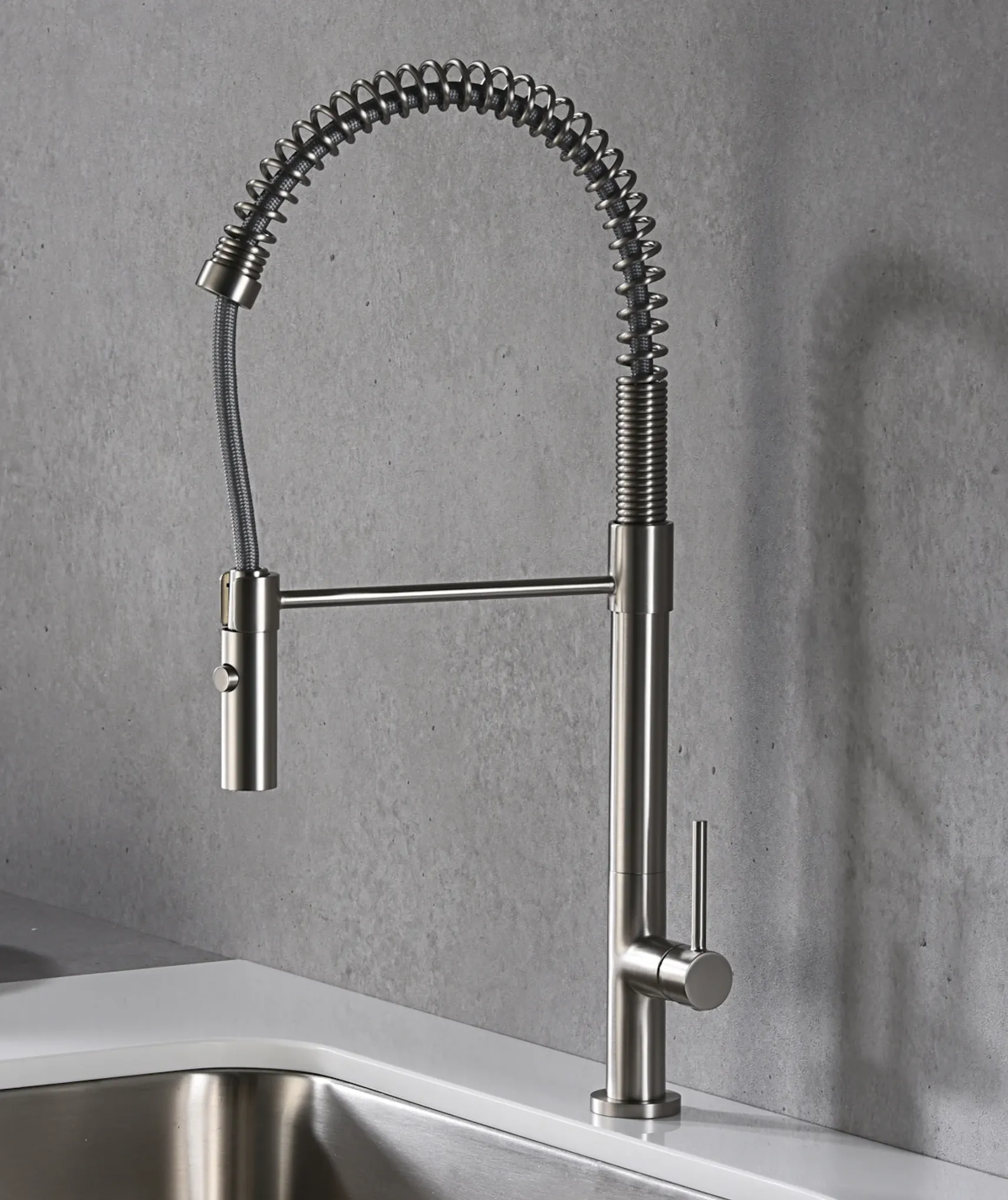 Karran Bluffton Single Lever Handle Lead-free Brass ADA Kitchen Faucet, Pull Down, Stainless Steel, KKF220SS