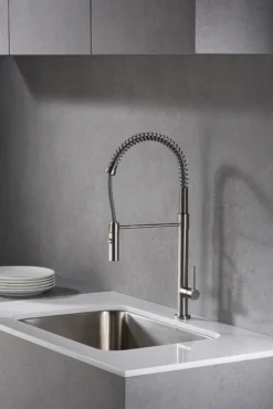 Karran Bluffton Single Lever Handle Lead-free Brass ADA Kitchen Faucet, Pull Down, Stainless Steel, KKF220SS