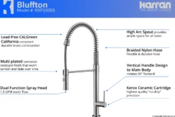 Karran Bluffton Single Lever Handle Lead-free Brass ADA Kitchen Faucet, Pull Down, Stainless Steel, KKF220SS