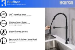 Karran Bluffton Single Lever Handle Lead-free Brass ADA Kitchen Faucet, Pull Down, Matte Black, KKF220MB