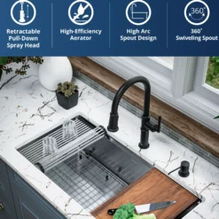 Karran Brampton 1.8 GPM Single Lever Handle Lead-free Brass ADA Kitchen Faucet, Pull-Down, Matte Black, KKF365MB