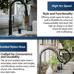 Karran Brampton 1.8 GPM Single Lever Handle Lead-free Brass ADA Kitchen Faucet, Pull-Down, Matte Black, KKF365MB