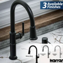 Karran Brampton 1.8 GPM Single Lever Handle Lead-free Brass ADA Kitchen Faucet, Pull-Down, Matte Black, KKF365MB