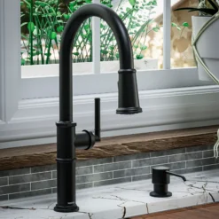 Karran Brampton 1.8 GPM Single Lever Handle Lead-free Brass ADA Kitchen Faucet, Pull-Down, Matte Black, KKF365MB