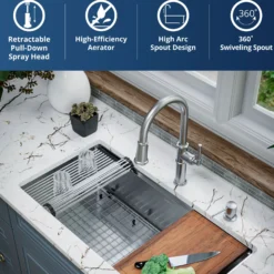 Karran Brampton 1.8 GPM Single Lever Handle Lead-free Brass ADA Kitchen Faucet, Pull-Down, Stainless Steel, KKF365SS