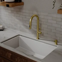 Karran Brynford 1.8 GPM Single Lever Lead-free Brass ADA Kitchen Faucet, Pull-Down, Spot-Free Brushed Gold, KKF730SFBG