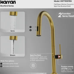 Karran Brynford 1.8 GPM Single Lever Lead-free Brass ADA Kitchen Faucet, Pull-Down, Spot-Free Brushed Gold, KKF730SFBG