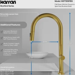 Karran Brynford 1.8 GPM Single Lever Lead-free Brass ADA Kitchen Faucet, Pull-Down, Spot-Free Brushed Gold, KKF730SFBG