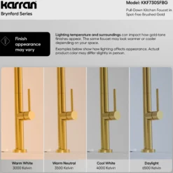 Karran Brynford 1.8 GPM Single Lever Lead-free Brass ADA Kitchen Faucet, Pull-Down, Spot-Free Brushed Gold, KKF730SFBG