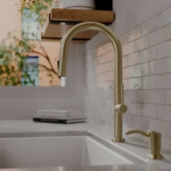 Karran Brynford 1.8 GPM Single Lever Lead-free Brass ADA Kitchen Faucet, Pull-Down, Spot-Free Champagne Bronze, KKF730SFCB