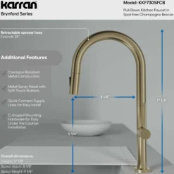 Karran Brynford 1.8 GPM Single Lever Lead-free Brass ADA Kitchen Faucet, Pull-Down, Spot-Free Champagne Bronze, KKF730SFCB