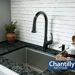 Karran Chantilly 1.8 GPM Single Lever Handle Lead-free Brass ADA Touchless Kitchen Faucet, Pull-Down, Matte Black, KKF375MB