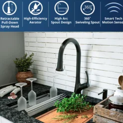 Karran Chantilly 1.8 GPM Single Lever Handle Lead-free Brass ADA Touchless Kitchen Faucet, Pull-Down, Matte Black, KKF375MB