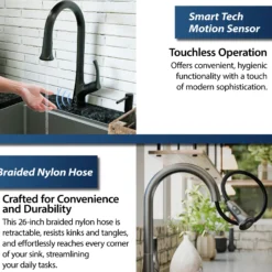 Karran Chantilly 1.8 GPM Single Lever Handle Lead-free Brass ADA Touchless Kitchen Faucet, Pull-Down, Matte Black, KKF375MB