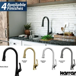 Karran Chantilly 1.8 GPM Single Lever Handle Lead-free Brass ADA Touchless Kitchen Faucet, Pull-Down, Matte Black, KKF375MB