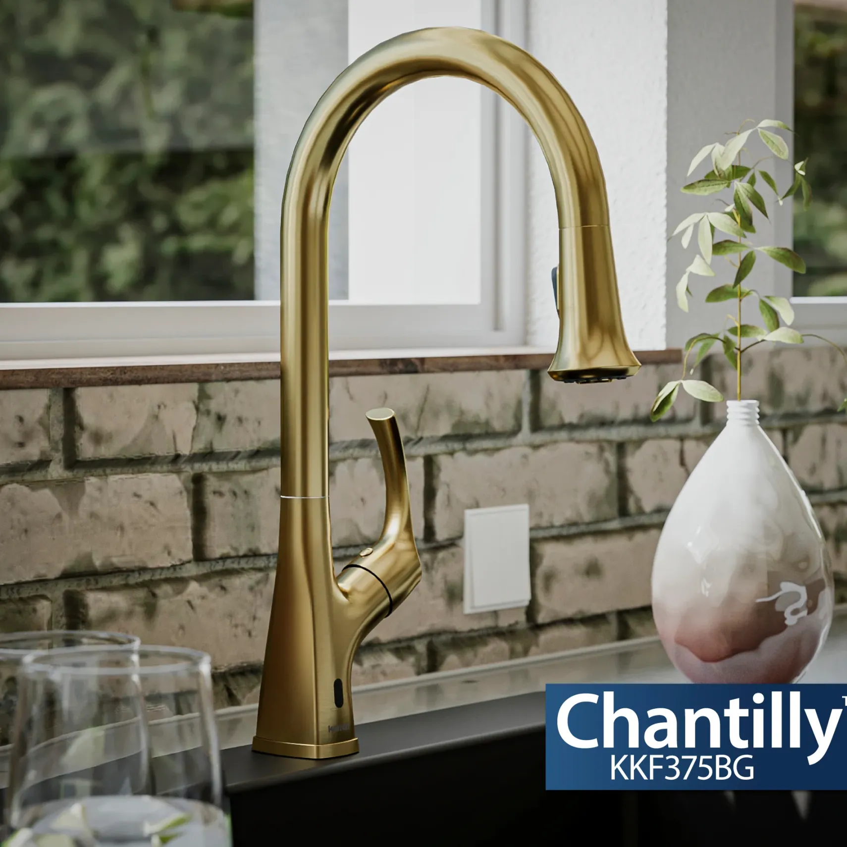 Karran Chantilly 1.8 GPM Single Lever Handle Lead-free Brass ADA Touchless Kitchen Faucet, Pull-Down, Brushed Gold, KKF375BG
