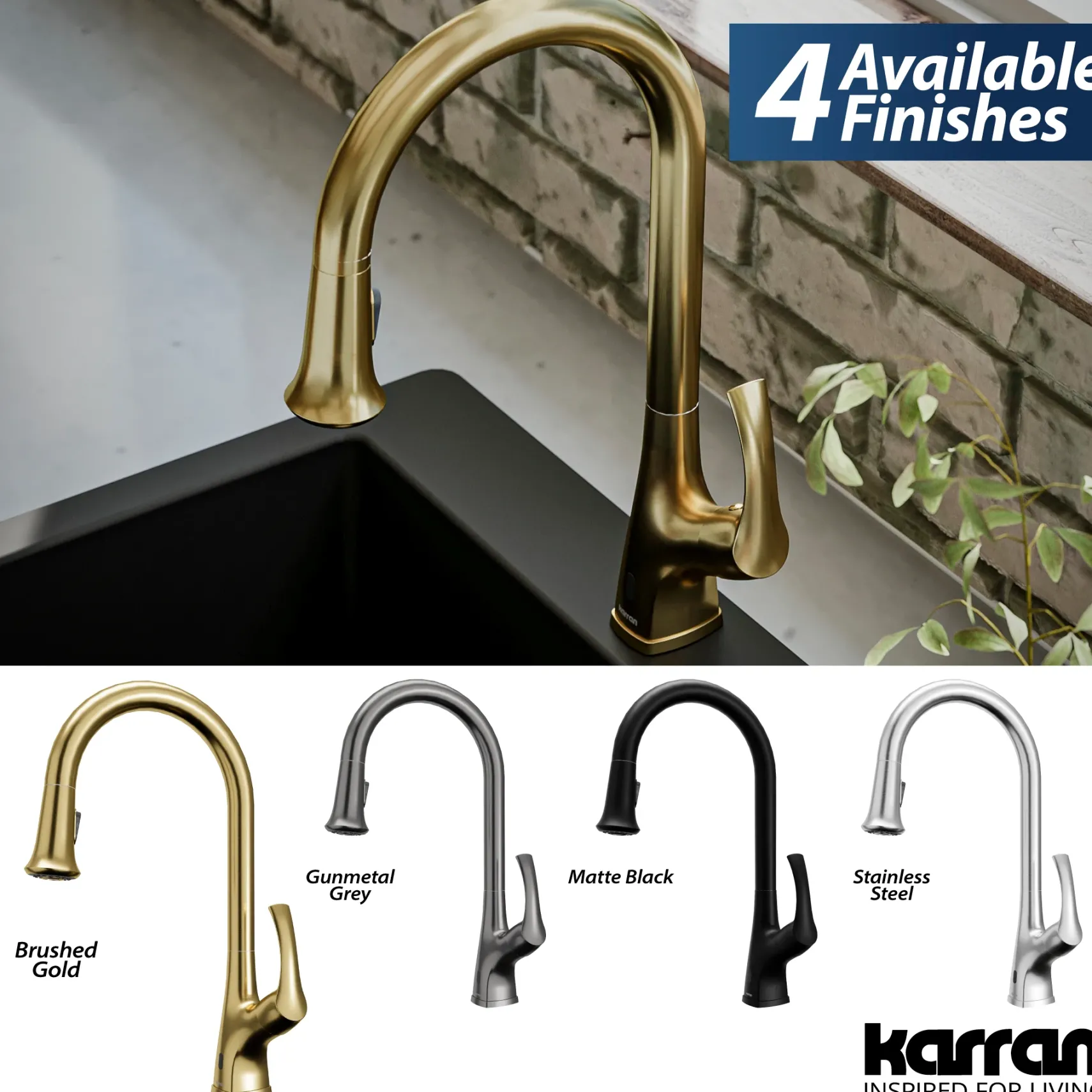 Karran Chantilly 1.8 GPM Single Lever Handle Lead-free Brass ADA Touchless Kitchen Faucet, Pull-Down, Brushed Gold, KKF375BG
