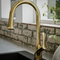 Karran Chantilly 1.8 GPM Single Lever Handle Lead-free Brass ADA Touchless Kitchen Faucet, Pull-Down, Brushed Gold, KKF375BG