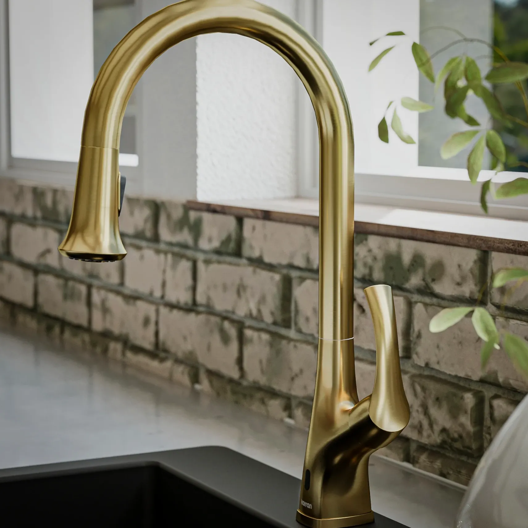 Karran Chantilly 1.8 GPM Single Lever Handle Lead-free Brass ADA Touchless Kitchen Faucet, Pull-Down, Brushed Gold, KKF375BG