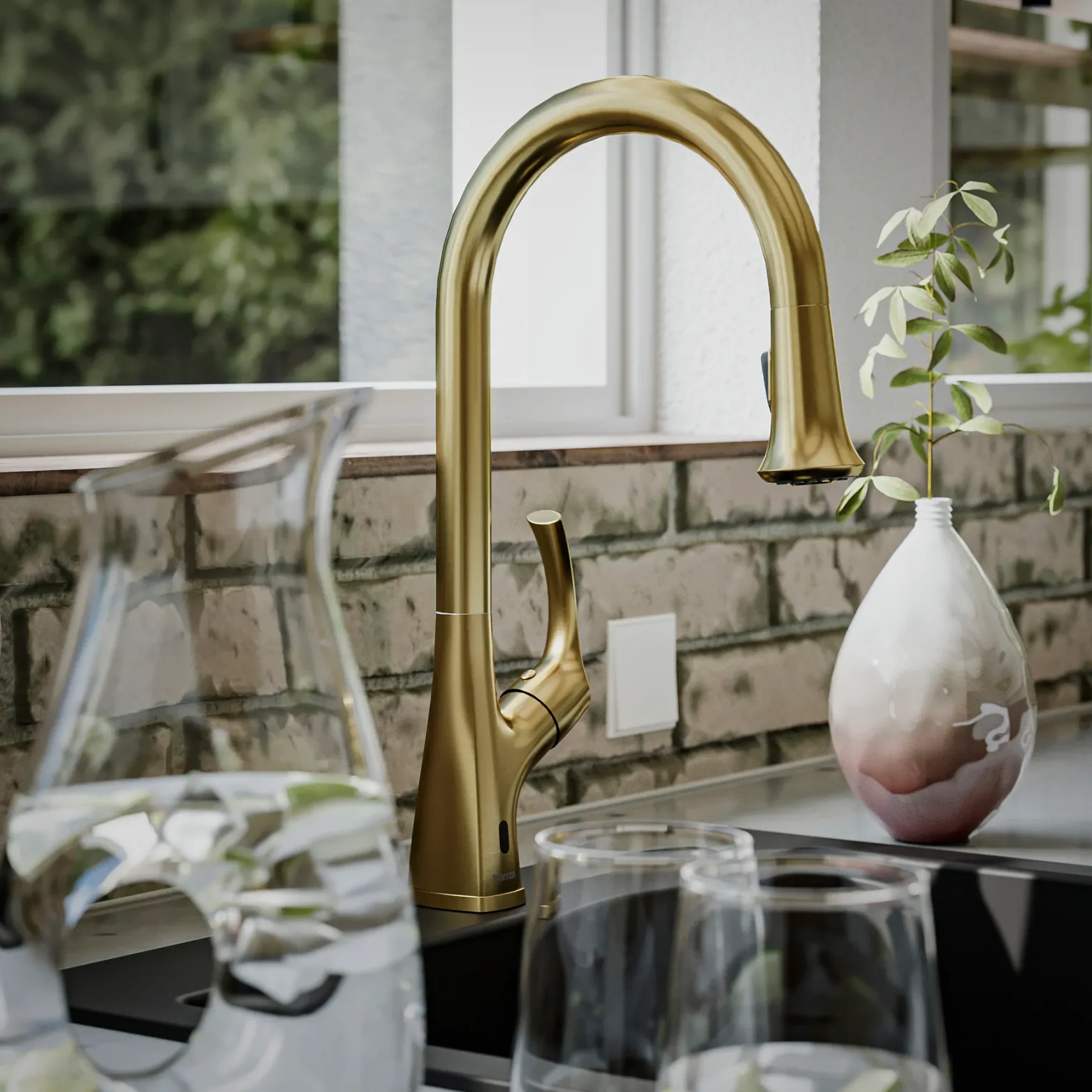 Karran Chantilly 1.8 GPM Single Lever Handle Lead-free Brass ADA Touchless Kitchen Faucet, Pull-Down, Brushed Gold, KKF375BG