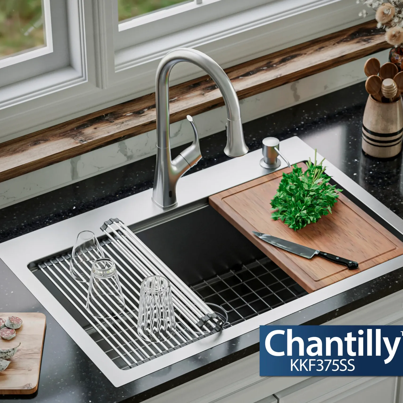 Karran Chantilly 1.8 GPM Single Lever Handle Lead-free Brass ADA Touchless Kitchen Faucet, Pull-Down, Stainless Steel, KKF375SS