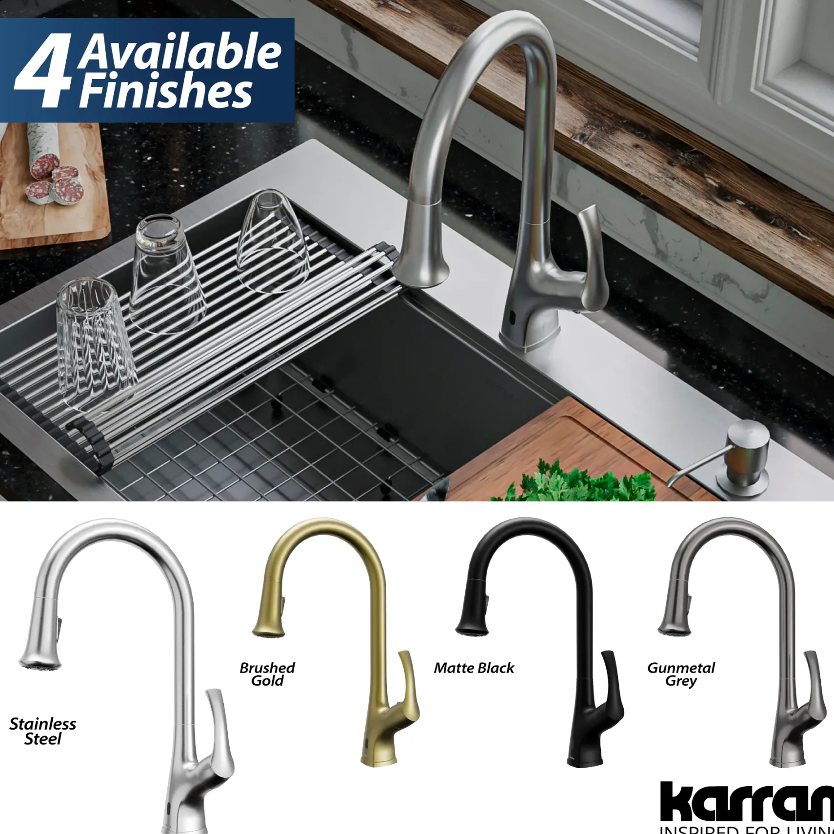 Karran Chantilly 1.8 GPM Single Lever Handle Lead-free Brass ADA Touchless Kitchen Faucet, Pull-Down, Stainless Steel, KKF375SS