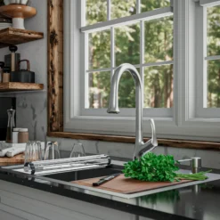 Karran Chantilly 1.8 GPM Single Lever Handle Lead-free Brass ADA Touchless Kitchen Faucet, Pull-Down, Stainless Steel, KKF375SS