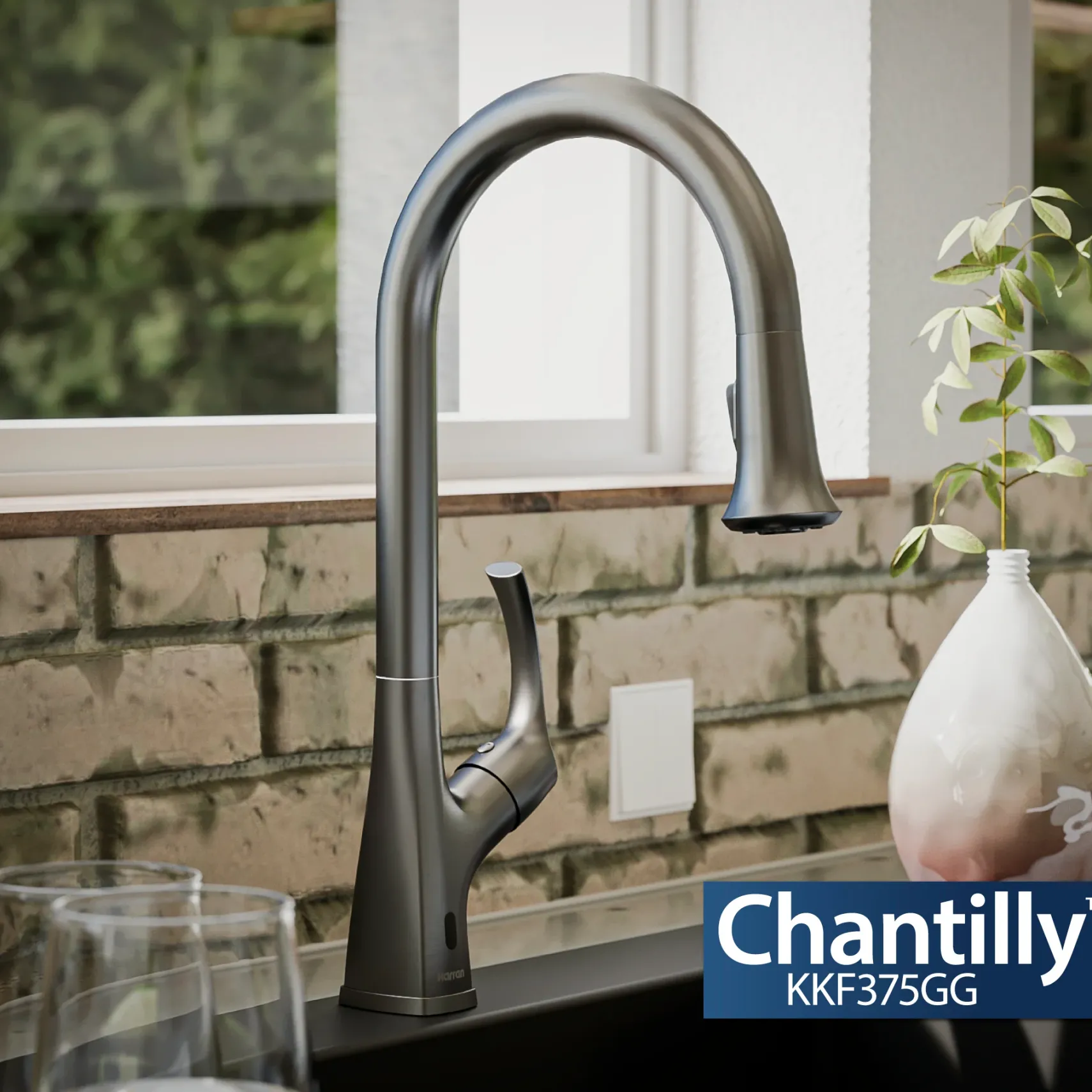 Karran Chantilly 1.8 GPM Single Lever Handle Lead-free Brass ADA Touchless Kitchen Faucet, Pull-Down, Gunmetal Grey, KKF375GG