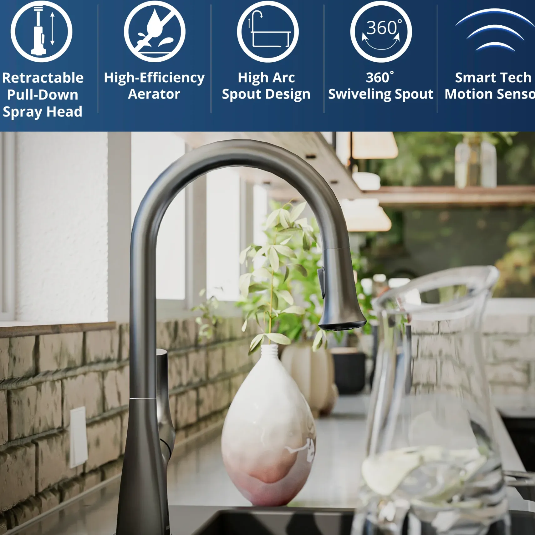 Karran Chantilly 1.8 GPM Single Lever Handle Lead-free Brass ADA Touchless Kitchen Faucet, Pull-Down, Gunmetal Grey, KKF375GG