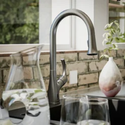 Karran Chantilly 1.8 GPM Single Lever Handle Lead-free Brass ADA Touchless Kitchen Faucet, Pull-Down, Gunmetal Grey, KKF375GG