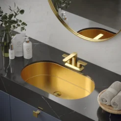 Karran Cinox 17" x 27.5" Oval Undermount Stainless Steel Bathroom Sink, Gold, 16 Gauge, CCU200G