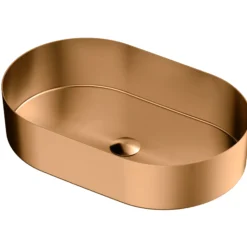 Karran Cinox 13.75" x 21.625" Oval Vessel Stainless Steel Bathroom Sink, Brushed Copper, 16 Gauge, CCV400BC