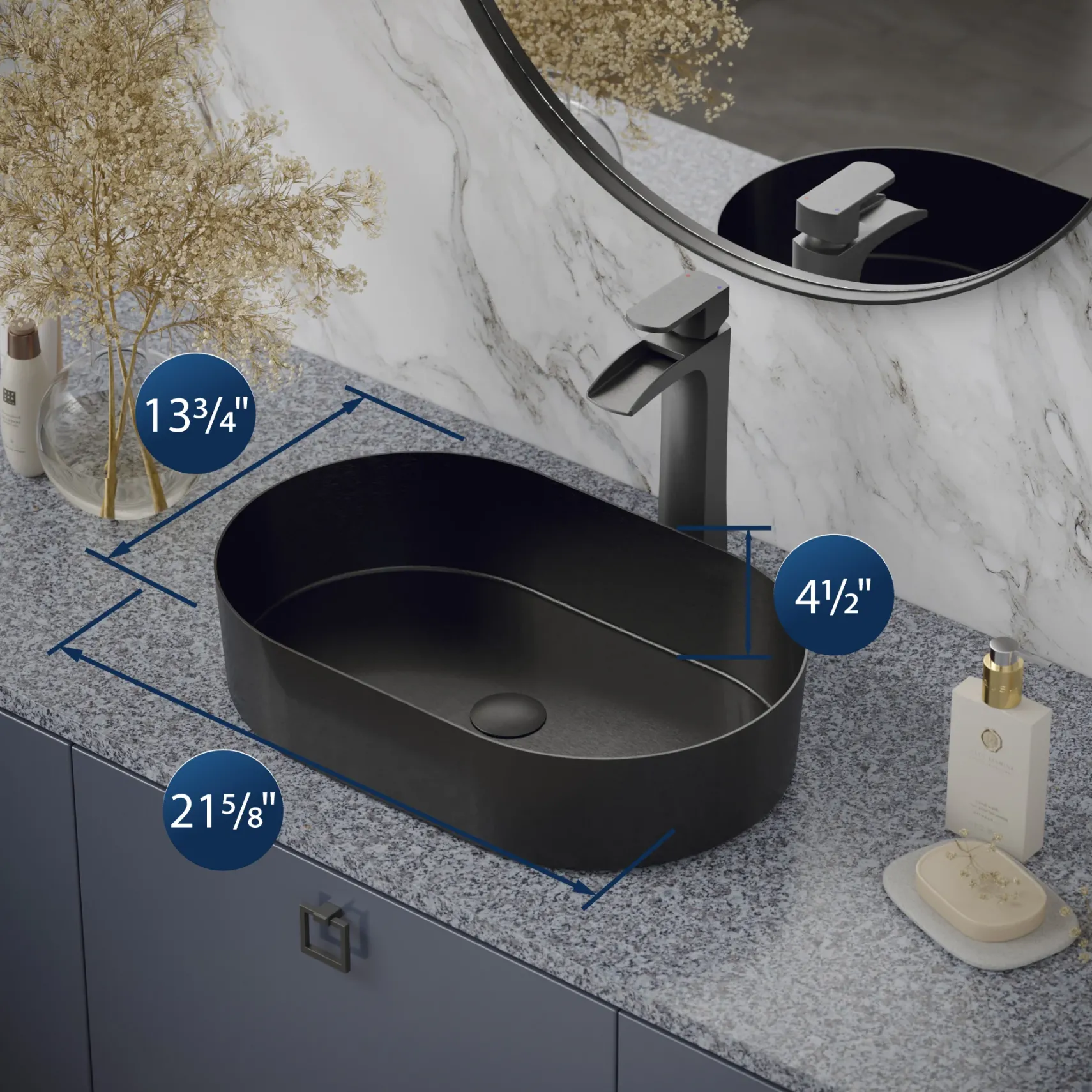 Karran Cinox 13.75" x 21.625" Oval Vessel Stainless Steel Bathroom Sink, Gunmetal Grey, 16 Gauge, CCV400GG