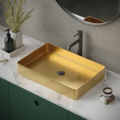 Karran Cinox 15.75" x 23.625" Rectangular Vessel Stainless Steel Bathroom Sink, Gold, 16 Gauge, CCV600G