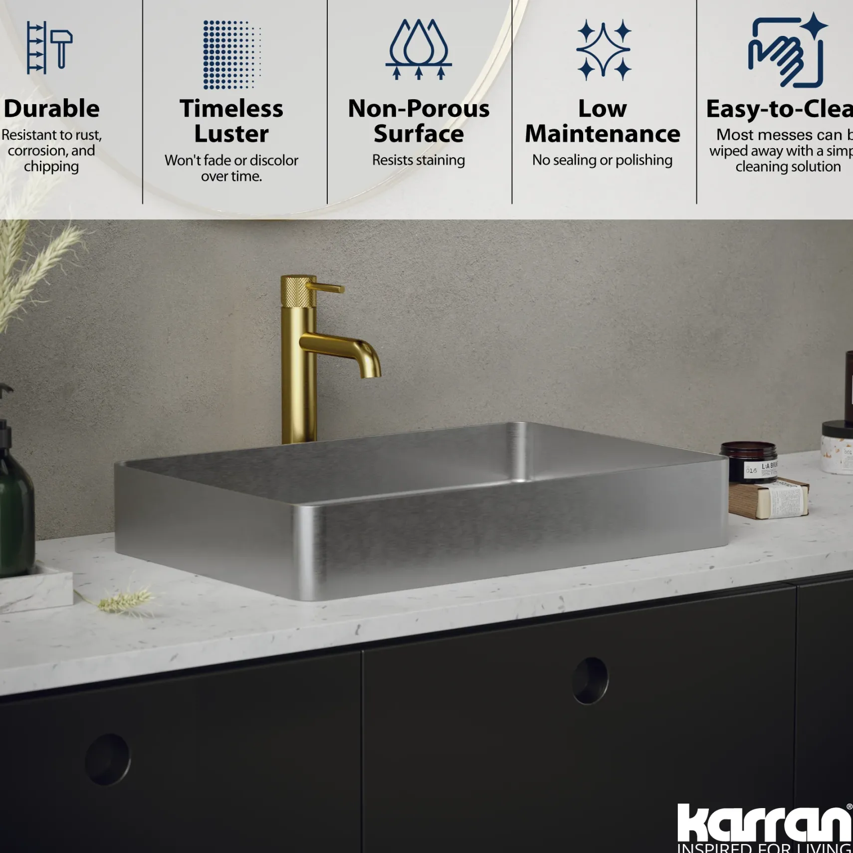 Karran Cinox 15.75" x 23.625" Rectangular Vessel Stainless Steel Bathroom Sink, 16 Gauge, CCV600SS