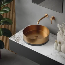 Karran Cinox 15.75" x 15.75" Round Vessel Stainless Steel Bathroom Sink, Brushed Copper and Gunmetal Grey, 16 Gauge, CCV300BC