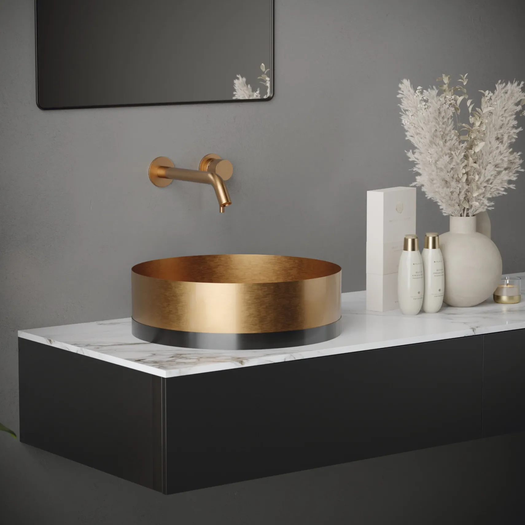 Karran Cinox 15.75" x 15.75" Round Vessel Stainless Steel Bathroom Sink, Brushed Copper and Gunmetal Grey, 16 Gauge, CCV300BC