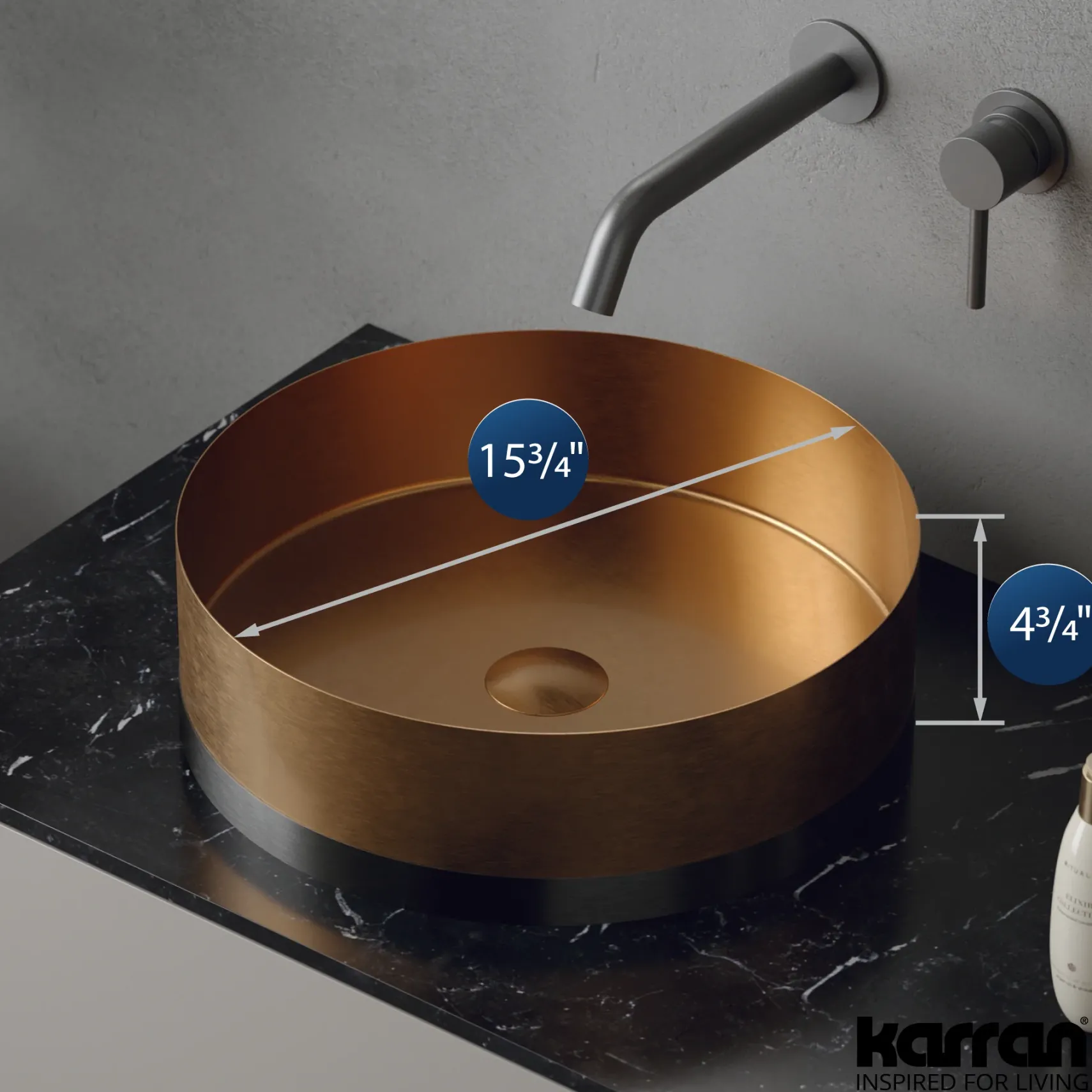 Karran Cinox 15.75" x 15.75" Round Vessel Stainless Steel Bathroom Sink, Brushed Copper and Gunmetal Grey, 16 Gauge, CCV300BC