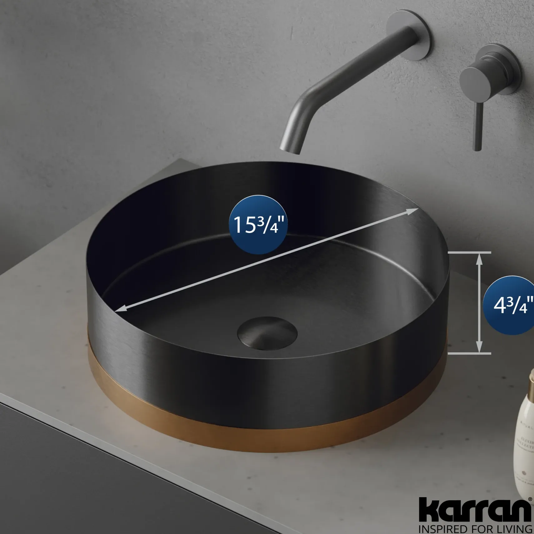 Karran Cinox 15.75" x 15.75" Round Vessel Stainless Steel Bathroom Sink, Gunmetal Grey and Brushed Copper, 16 Gauge, CCV350BC