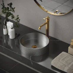 Karran Cinox 15" x 15" Round Vessel Stainless Steel Bathroom Sink, 16 Gauge, CCV100SS