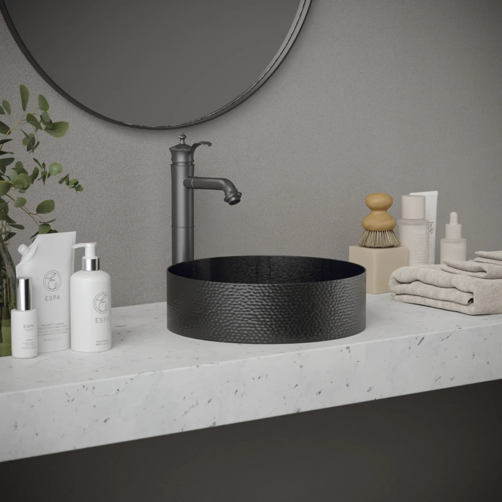 Karran Cinox 15" x 15" Round Vessel Stainless Steel Bathroom Sink, Gunmetal Grey, 16 Gauge, CCV100GG