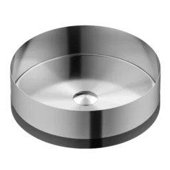 Karran Cinox 15.75" x 15.75" Round Vessel Stainless Steel Bathroom Sink, Stainless Steel and Gunmetal Grey, 16 Gauge, CCV300SS